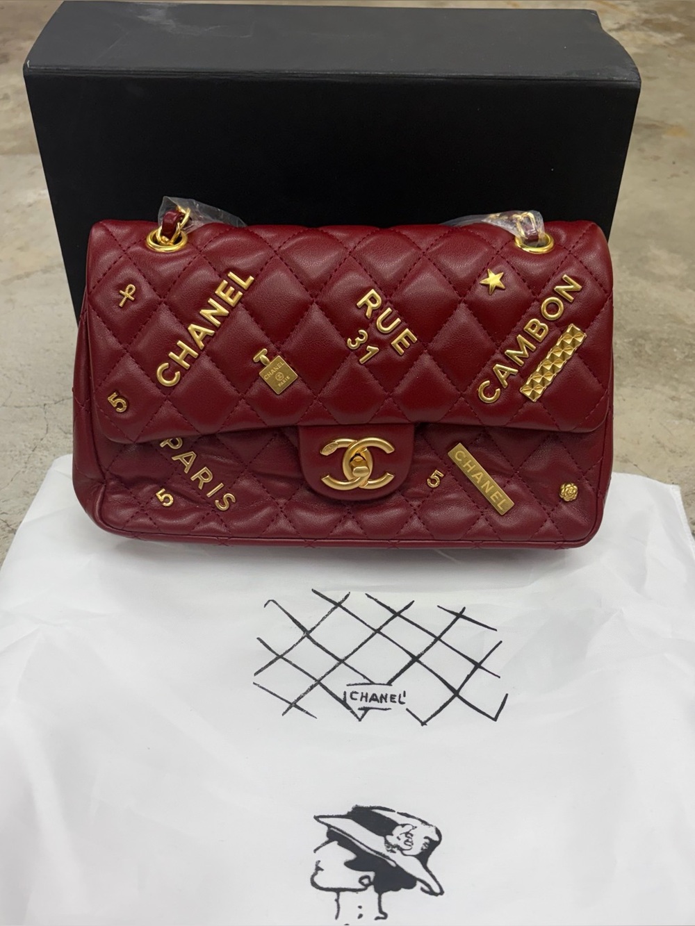 CHANEL Burgundy Quilted Rue Cambon Gold-Accent Shoulder Bag